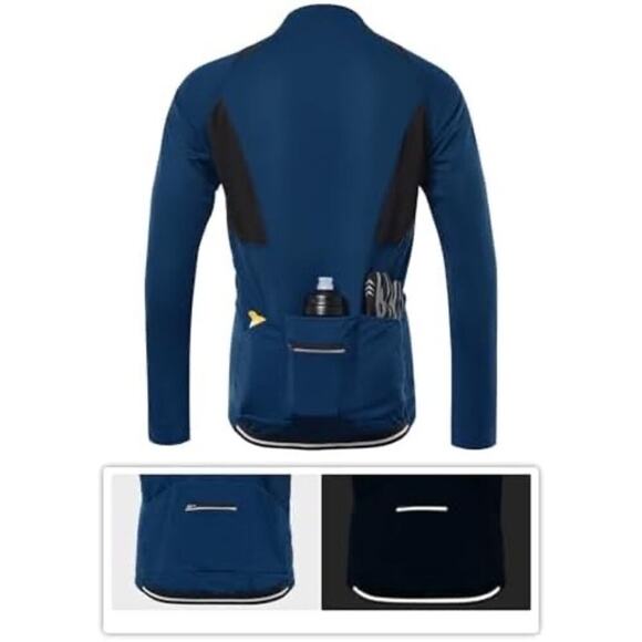 ARSUXEO Cycling Jersey Long Sleeve Quarter Zip Montego Blue Utility Performance - Picture 4 of 11